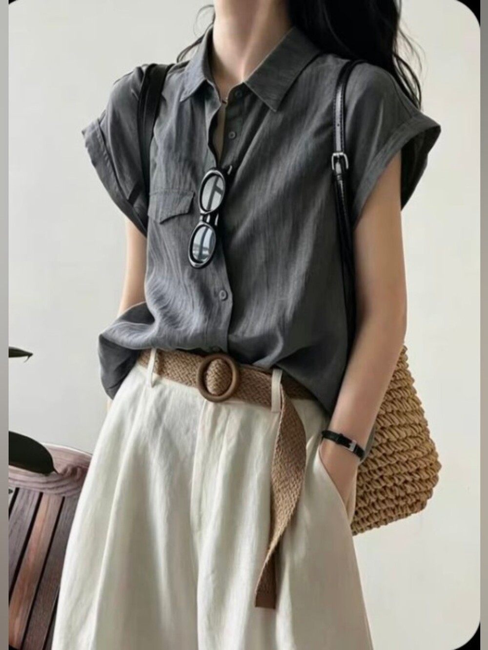 J. Jill Woodbine Smoke Grey Short Sleeve Top L Petite New With Tags